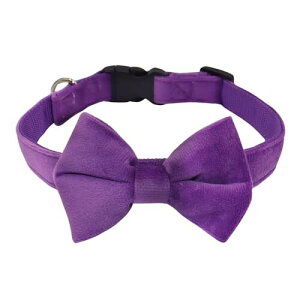 WDPAWS 犬 首輪 犬の首輪 小型、中型、大型犬用首輪 可愛い 蝶結び付き 軽量 外れないタイプ ソフトベルベット製 通気性 柔らかい サイズ調節可能 (パープル, L)