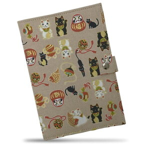 通院時の必需品お薬手帳入れ 診察券入れ お薬手帳 通帳ケース お薬手帳カバー マルチケース カードケース 日本製 (大福猫 ベージュ)