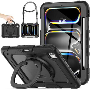 SEYMAC stock 2025�N/2024�N iPad Pro 11�C���`(M5/M4)�����O�n���h���ϏՌ��P�[�X �ی�t�B�����t���O�ʃJ�o�[ �y�����[ 360°��]�����O�n���h���X�^���h �V�����_�[�X�g���b�v iPad Pro 11 ��5�����