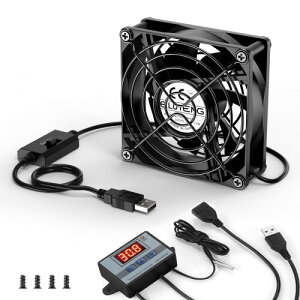 ELUTENG ���x�R���g���[���[�t�� USB�t�@�� 8cm 7���H�� �É��f�U�C�� 3�i�K���� ���^��p�t�@�� �ō���]���x 2900RPM