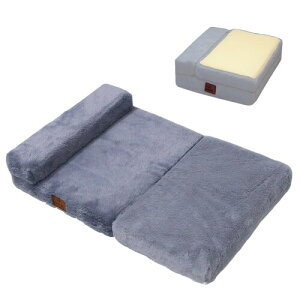 Lux Oasis 犬ベッド 猫ベッド ペットマット 折りたたみ式 ペット用 クッション 枕付き 高反発 ふわふわ 通年 滑り止め 洗える (S, ライトグレー)