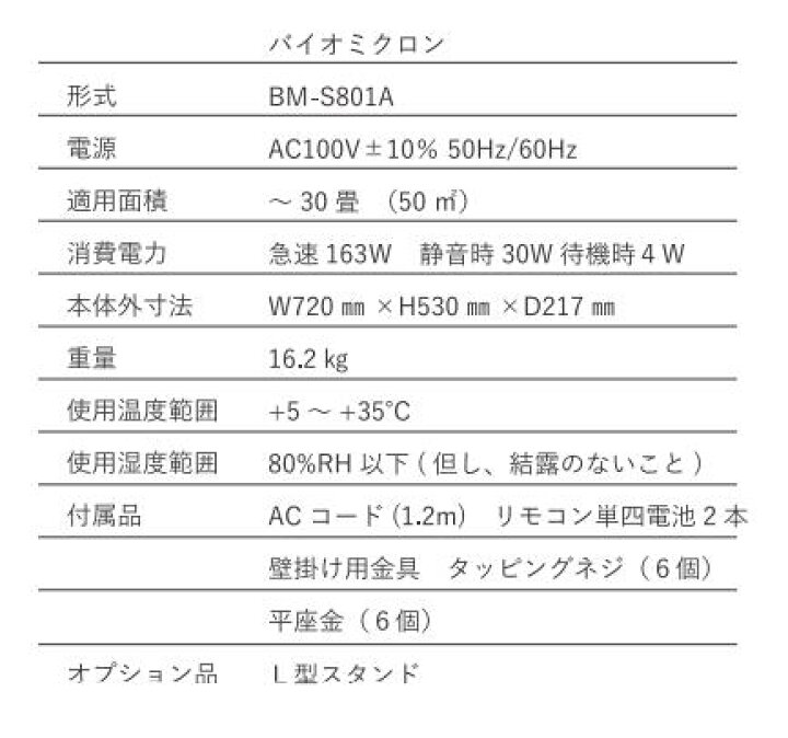 楽天市場】アルシステム空気清浄機 30畳用(壁掛け可能) バイオミクロン 
