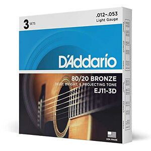 D'Addario �_�_���I �A�R�[�X�e�B�b�N�M�^�[�� 80/20�u�����Y Light .012-.053 EJ11-3D 3set����p�b�N �y�������K�i�z