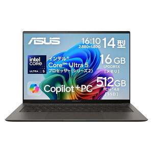 ASUS �m�[�g�p�\�R�� Zenbook S 14 UX5406SA 14�C���` �C���e�� Core Ultra 5 226V ������ 16GB SSD 512GB Windows