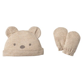 【60%OFF】《コンビミニ》新生児キャップ＆ミトンセット（くま） : 男の子 女の子 | ベビー 帽子 冬 ミトン 手袋 キャップ ベビーミトン くま耳 耳 クマ 耳付き 子供 子ども こども 用品 出産祝い 出産準備 グッズ 防寒【outlet】【プレゼント】【新生児】
