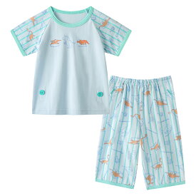 【20%OFF】《コンビミニ》半袖パジャマ（恐竜ストライプ） : 男の子 80cm 90cm 100cm 110cm 120cm 130cm 140cm | ベビー 赤ちゃん キッズ 子供 夏 ルームウェア こども 子ども おしゃれ 可愛い 部屋着 寝巻き 保育園パジャマ 綿100 かぶり おなか安心ボタン付き【パジャマ】