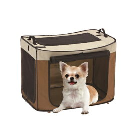 どこでもワンタッチケージ　Sサイズ　ブラウン　【犬猫用　ケージ】●パッと広がる組立簡単ケージ●帰省や旅行のお出かけ時に、キャンプなどのアウトドアに！