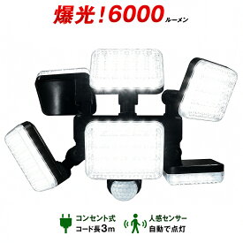 【楽天ランキング1位】 爆光 6000ルーメン 業界初6灯 大進 センサーライト DLA-10T600 AC100V コンセント 人感LED 屋外用 高輝度 クランプ式 ネジ止め 防犯ライト 節電 広範囲 投光器 ガレージ 玄関 灯 省エネ 工事不要 配線不要 防水規格 防雨 強力 防犯センサーライト