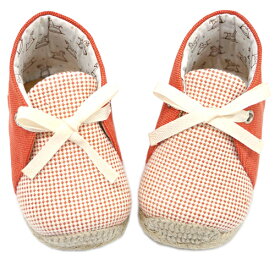 【ポイント6倍以上★】エルメス ベビー シューズ H102491M01 PAIRE ESPADRILLES PARIS BIARRITZ コットン テラコッタ サイズ：18 レースアップ 新品