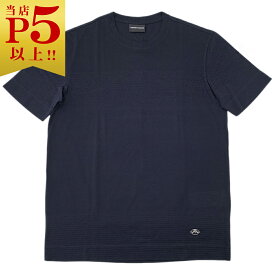 アルマーニ Tシャツ メンズ エンポリオ アルマーニ EA7 丸首 半袖 ボーダー ジャガード メタルイーグルマーク ネイビー Sサイズ 04518