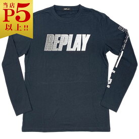 リプレイ Tシャツ M3492 REPLAY メンズ 長袖 丸首 ロゴ RPY EIGHTY ONE プリント ロングスリーブ ネイビー Lサイズ 05013 アウトレット 新品