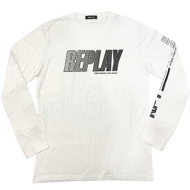 リプレイ Tシャツ M3492 REPLAY メンズ 長袖 丸首 ロゴ RPY EIGHTY ONE プリント ロングスリーブ ホワイト Lサイズ 05014 アウトレット 新品