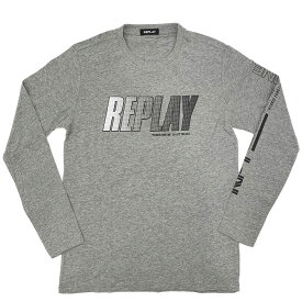 【ポイント6倍以上★】リプレイ Tシャツ M3492 REPLAY メンズ 長袖 丸首 ロゴ RPY EIGHTY ONE プリント ロングスリーブ グレー M.L サイズ 05015 アウトレット 新品