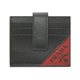 プラダ カードケース 2MC049 PRADA メンズ 二つ折り 名刺入れ ロゴ VIT.MICRO GRAIN NERO+FUOCO カーフブラック+レッド アウトレット 新品