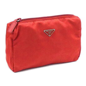 中古 美品 プラダ ポーチ PRADA ナイロン VELA 化粧ポーチ 三角ロゴ 赤 ROSSO レッド レディース シルバー金具 OJ10068