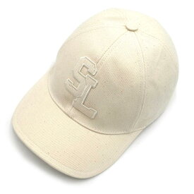 中古 未使用 サンローラン 帽子 Saint Laurent コットン SL ロゴ キャップ サイズ 57 アイボリー レディース 690975 OJ10309