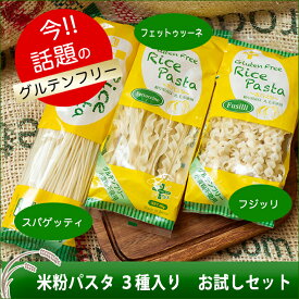 【送料込み】グルテンフリー♪ 米粉パスタ3種入り　お試しセットスパゲッティ、フェットゥッチーネ、フジッリの3種類が入った米粉パスタを試せるセット◆【アレルギー物資28品目不使用】原材料は、もちろん地元岐阜県産ハツシモ米100%使用【岐阜県HACCP】