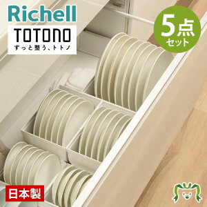 【セットでお得】トトノ 引き出し用 ディッシュスタンドR 3種 5点セットリッチェル ミニt×2個+レギュラー×2個+ワイド×1個 引出し 戸棚 皿 まとめ買い 抗菌 整理整頓 収納ケース 収納ボッ