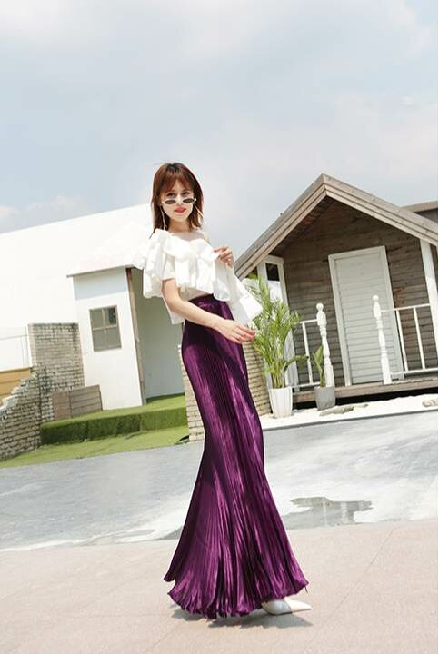 楽天市場】シャイニー サテン 光沢 ロングスカート スカート プリーツ  