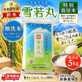雪若丸 無洗米 5kg 新米 米 令和8年産 山形県庄内産 特別栽培米 お米 5キロ 農家直送