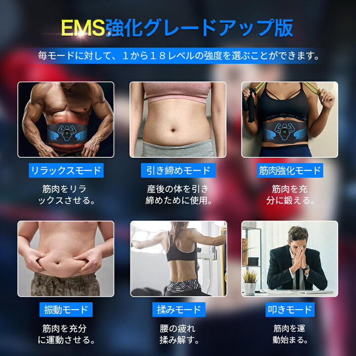 楽天市場】【300円OFFクーポン☆10/30(日)限定】EMS腹筋ベルト 筋トレ 腹筋パッド 18段階調節 6モード 12枚電導パット 多部位対応 日本語モード 消耗ジェルシート不要 延長ベルト お腹 腕 腹筋器具 筋肉刺激 USB充電式 日本語説明書 1年保証 : 快適ライフ館 楽天市場】【300円OFFクーポン☆10/30(日)限定】EMS腹筋ベルト 筋トレ 腹筋パッド 18段階調節 6モード 12枚電導パット 多部位対応 日本語モード 消耗ジェルシート不要 延長ベルト お腹 腕 腹筋器具 筋肉刺激 USB充電式 日本語説明書 1年保証 : 快適ライフ館