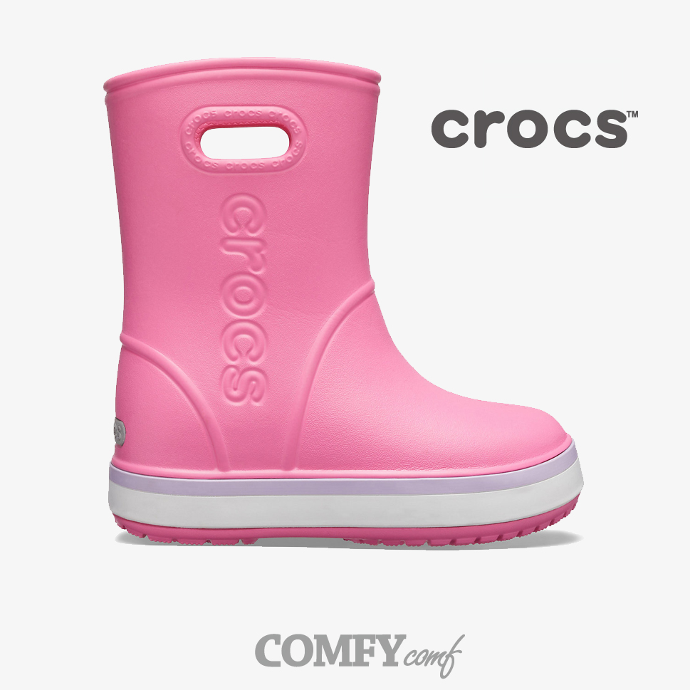 クロックス キッズ クロックバンド レインブーツ ピンクレモネード ラベンダー Crocs Crocband Rain Boot Pink Lemonade Lavender ブーツ 長靴 レインシューズ