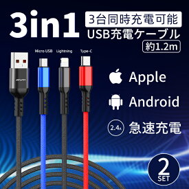 USB 3in1 ケーブル USB ケーブル Type-C Micro ケーブル スマホ ケーブル タイプC 送料無料（CH-DLINE-01-2SET）