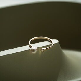 K10 あこや真珠 フォークリング ＜Emi＞ あこやパールフォークリング JOUGEN【K10】 上弦の月モチーフ ダイヤ付き 日本製 伊勢志摩産 アコヤパール 指輪 フリーサイズ レディース ギフト プレゼント