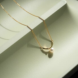 K18 K10 あこや真珠 ＜Emi＞あこやパールネックレス KAGEN 下弦の月モチーフ ダイヤ付き 日本製 伊勢志摩産 アコヤパール 5mm レディース ギフト プレゼント