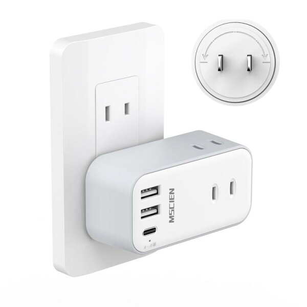 MSCIEN 電源タップ コンセント USB付き タイプC 回転 3個AC差込口 1個USB-Cポート 2個USB-Aポート たこあしコンセント 向き変換 分岐 薄型 コンパクト 雷ガード