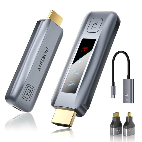 FIGEBNY hdmi 無線 ワイヤレス 送受信機セット LEDディスプレイ 搭載【日本技適認証済】低遅延 30m伝送距離
