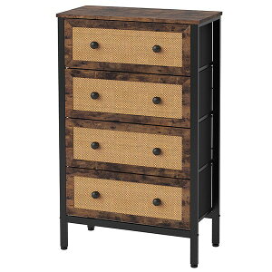 チェスト 4段 幅62 ラタン風 ボックス 天板にも置ける 木製取っ手 スチールフレーム アジャスター付き シンプル