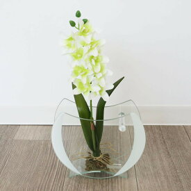 送料無料 モダンテイスト ガラス花瓶 グラスアート ホワイト&ライトグリーン 造花付き 花器 花びん おしゃれ アンティーク ギフト 引っ越し祝い 贈り物