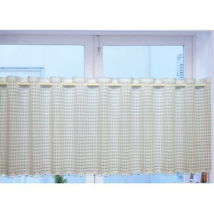 UVカット カフェカーテン クリーンチェック 150x45cm ホワイト 小窓 日焼け防止 間仕切り 北欧 おしゃれ 目隠し シンプル モダン 和室 洋室 寝室 シンプル モダン