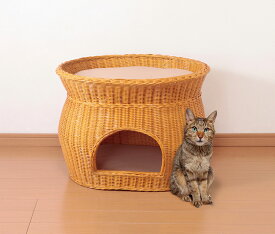 ラタンキャットハウス ちぐらタイプ クッションシート付き 通気性 カバー手洗い可能 ペットハウス 猫用