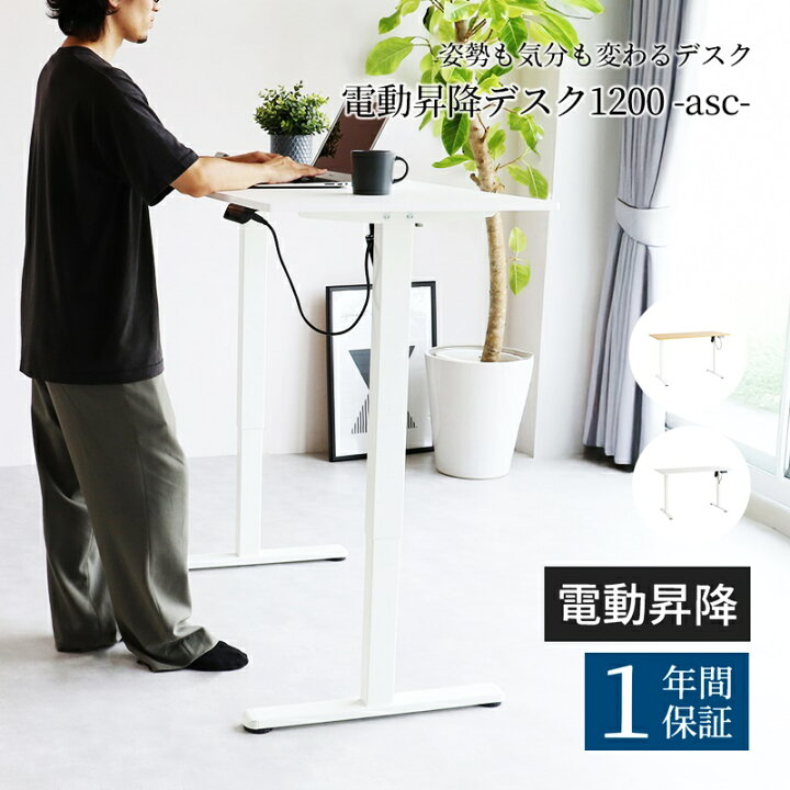 楽天市場】電動昇降デスク 幅120cm ホワイト ナチュラル 無段階調整 
