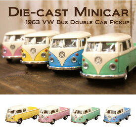 【1963 VW Bus Double Cab Pickup (Pastel Color)1:34(M)】ダイキャストミニカー12台セット アメリカン雑貨 アンティーク レトロ おしゃれ 置き物 置物 オブジェ