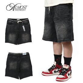 【20%OFF】 ALMOST SOMEDAY NBA CONFERENCE JORTS BLK NBA ロゴ 海外ブランド インポート メンズ ヒップホップ B系 ストリート 人気 ブランド 半ズボン ボックス 黒 白 デニムショーツ デニム シンプル メンズ 海外ブランド