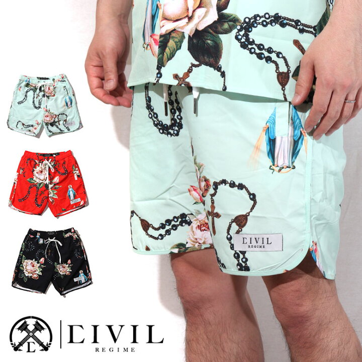 楽天市場 40 Off Civil Regime シヴィル レジーム ショーツ 水陸両用 プリント 短パン 水着 パンツ ショートパンツ ロザリオ マリア プリント グラフィック インパクト ロゴ メンズ 海外ブランド 個性的 インポート ヒップホップ B系 ストリート 人気 ブランド