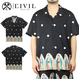 【50%OFF】 CIVIL REGIME シヴィル レジーム OUR LADY CAMP COLLAR SHIRT 半袖 プリント ボタンシャツ 半袖シャツ 半そで ロザリオ マリア プリント オープンカラー ロゴ メンズ 海外ブランド 個性的 インポート ヒップホップ B系 ストリート 人気 ブランド