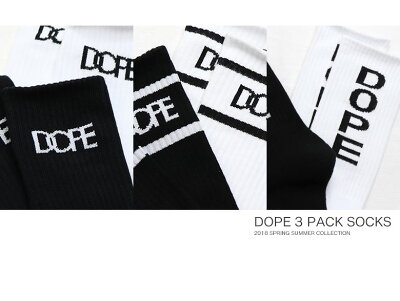 DOPEドープソックス3Pパック靴下スケートソックススポーツソックス3足セットシンプル刺繍定番ブラック黒ホワイト白ロゴメンズレディースB系ストリート系ファッション服おしゃれかっこいい人気ブランドdopecouture