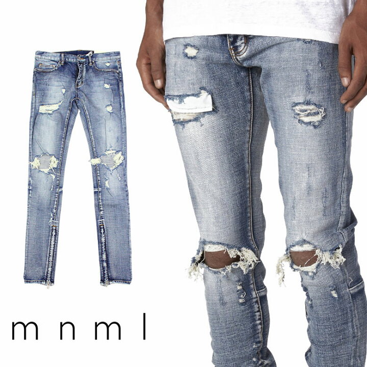 楽天市場】mnml ミニマル M1 STRETCH DENIM BLUE クラッシュ ダメージ 