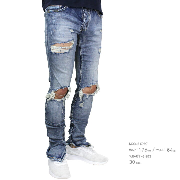 楽天市場】mnml ミニマル M1 STRETCH DENIM BLUE クラッシュ ダメージ 