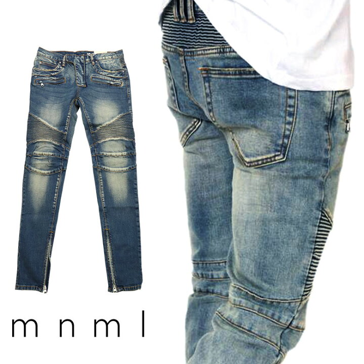 楽天市場】mnml ミニマル M14 STRETCH DENIM BLUE バイカーパンツ 