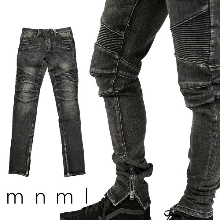 楽天市場】mnml ミニマル M14 STRETCH DENIM BLACK バイカーパンツ  