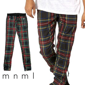 【40%OFF】 mnml ミニマル PLAID TRACK PANTS GREEN/BLACK ライン トラックパンツ トラック パンツ スキニー サイドライン ラインパンツ メンズ ジップ付 サイドジッパー サイド ジッパー 裾ジップ ZIP インポート ブランド ストリート ファッション