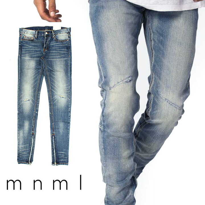 楽天市場】mnml ミニマル M12 STRETCH DENIM BLUE クラッシュ ダメージ 