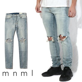 mnml ミニマル X1 STRETCH DENIM LT.BLUE クラッシュ ダメージジーンズ ダメージ デニムパンツ デニム スキニー スキニージーンズ ストレッチ ジーンズ メンズ タイト デニム インポート ブランド ストリート ファッション ★Re