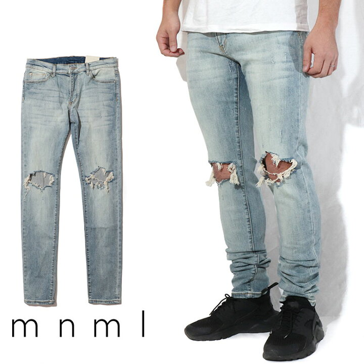 楽天市場】mnml ミニマル X1 STRETCH DENIM LT.BLUE クラッシュ 