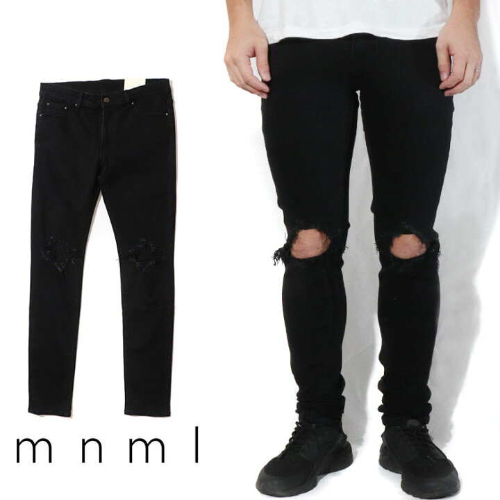 楽天市場】mnml ミニマル X1 STRETCH DENIM BLACK クラッシュ ダメージ 
